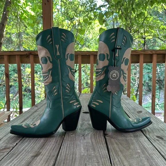 Liberty handmade turquoise skull inlay boots - Picture 2 of 7